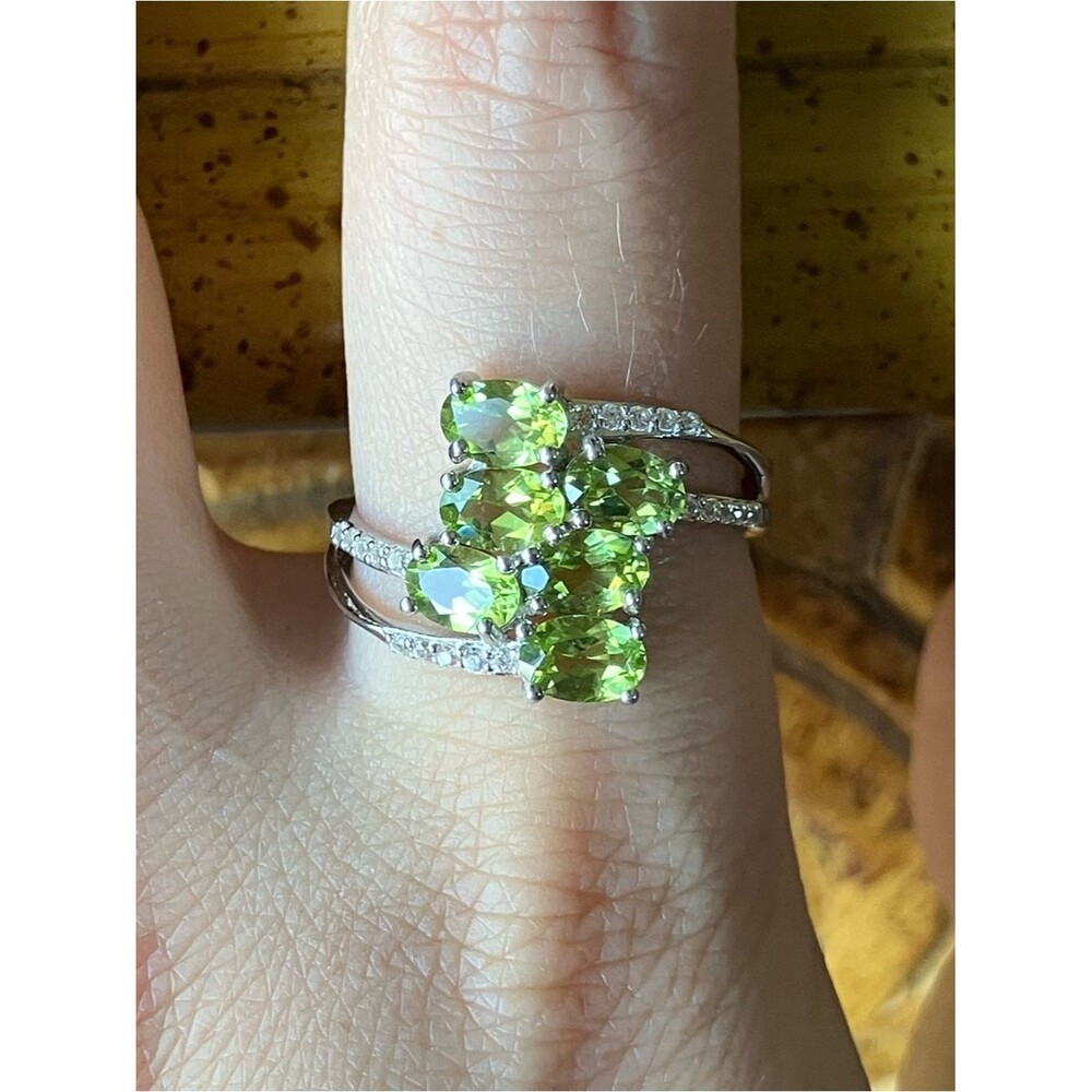 Natural Peridot Sterling Silver Ring Size 10